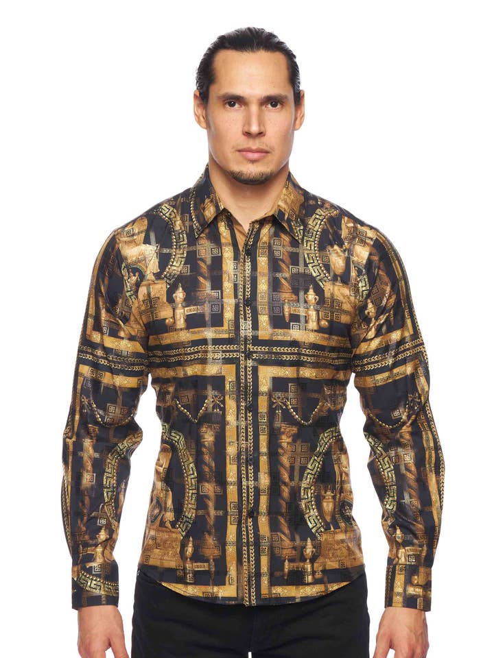 Mens Luxury Brand Printed Silk Like Shirts for wholesale by Rodeo Clothing