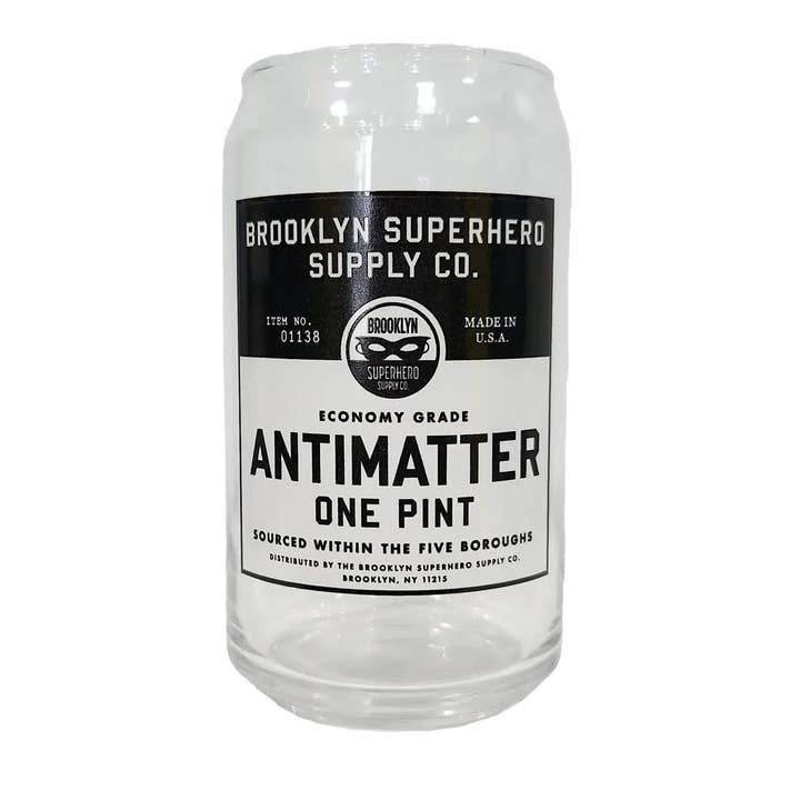 Antimatter Superpower Pint Glass for wholesale by Brooklyn Superhero Supply Co.