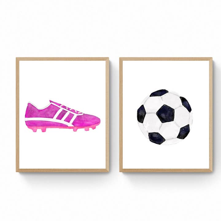 Pink Soccer Shoes Print, Sport Painting, Girls Room Wall Art, Gift for Kids, Soccer Cleats, Nursery Decor, Sports Lover Drawing for wholesale by MerikaArt
