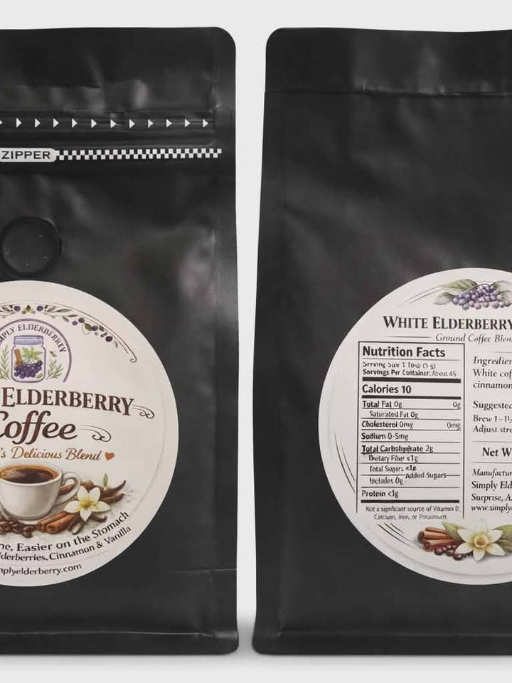 White Elderberry Coffee - (hints vanilla and cinnamon) 8oz for wholesale by Simply Elderberry Products