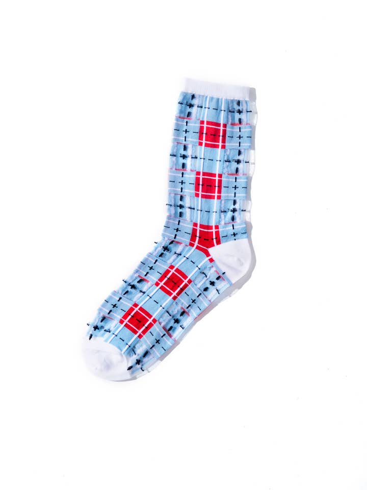 PAPERSELF - Wholesale Socks - Women's - Tartan Sheer Socks - Blue & Red