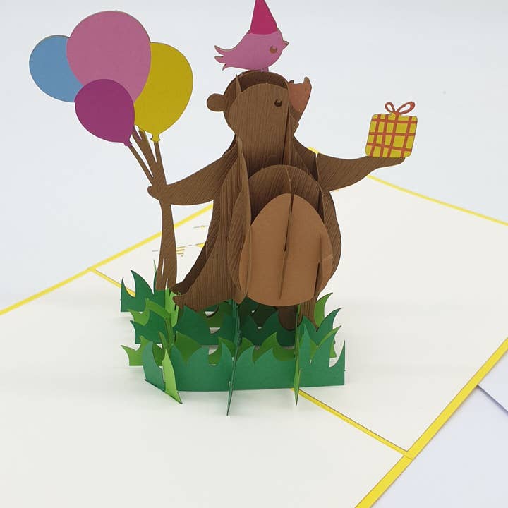 3D Pop Up Card Bear with Balloons for wholesale by Papier Paradies