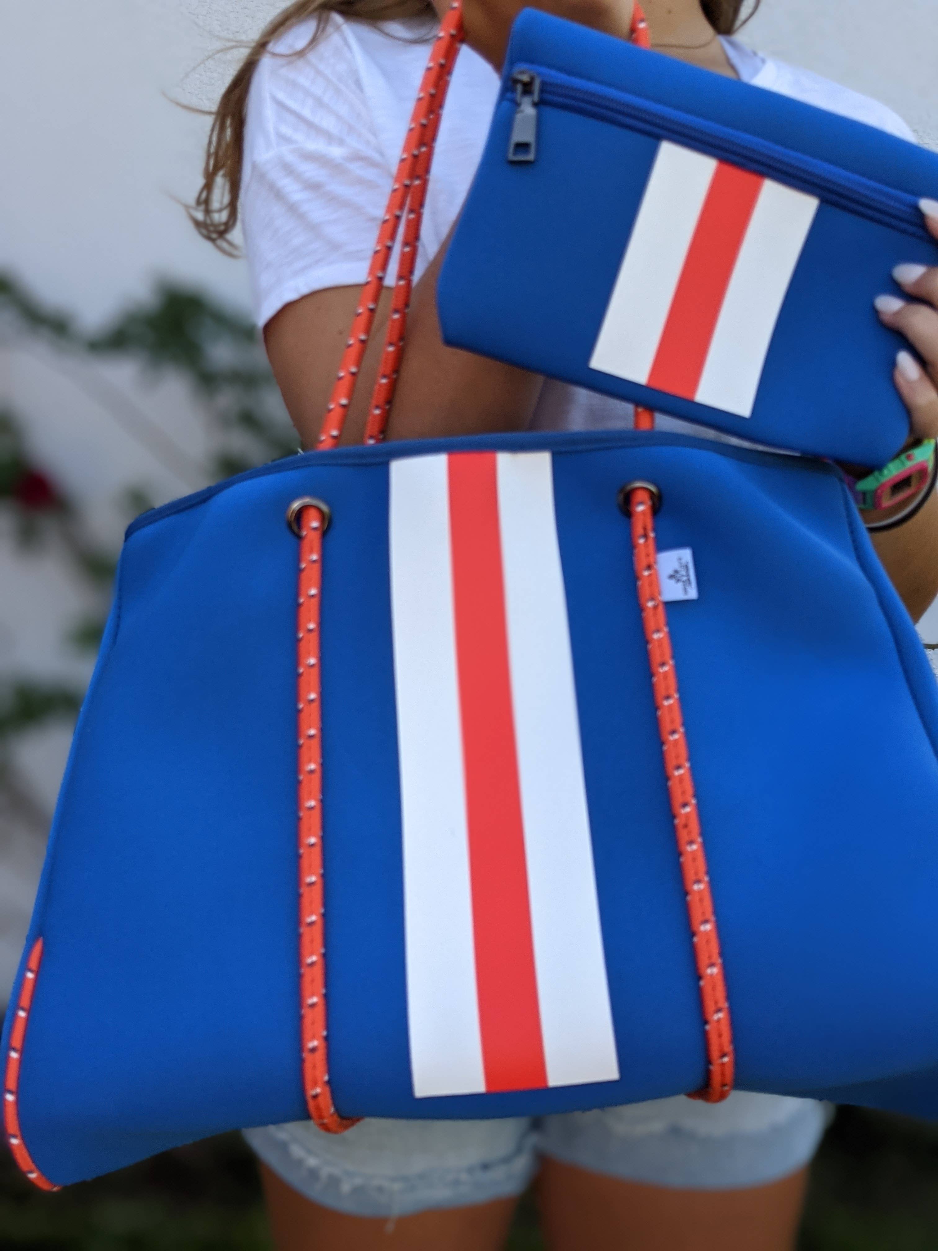 Sugar Lily's - Wholesale Tote Bag - Women's - Sugar Lily's- Neoprene Spirit Collection-Big Royal/Orange1