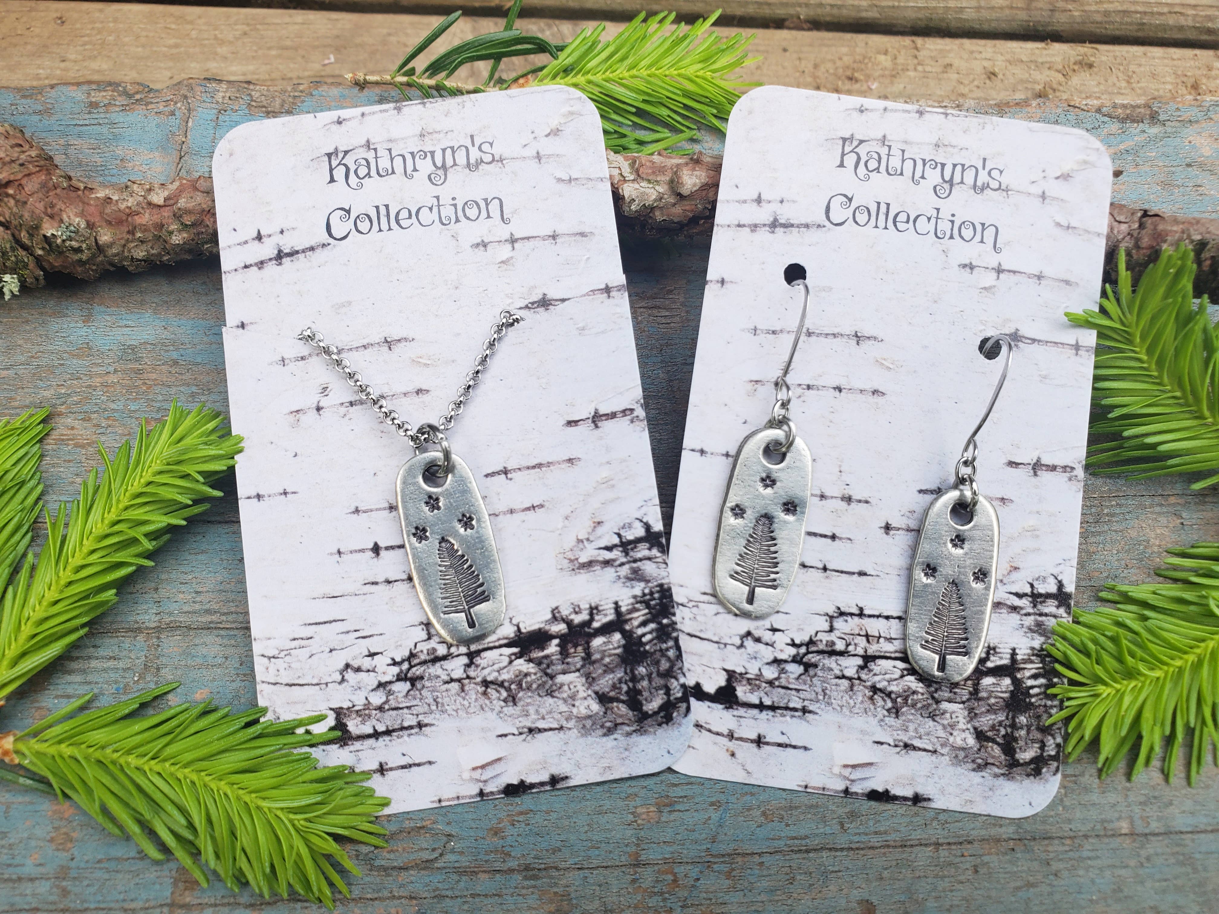 Kathryn's Collection - Wholesale Dangle Earrings - Pine Tree Earrings, Hand-Stamped5