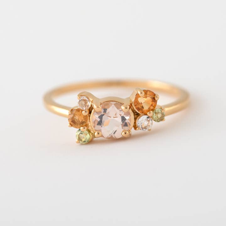 Lia Morganite and Gem Cluster Band in Gold Fill Lia Morganite and Gem Cluster Band in Gold Fill