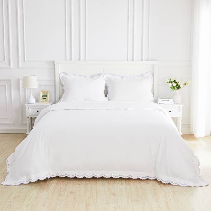 Mélange Home - Wholesale Duvet Cover - Double Scallop Embroidered Cotton Percale Duvet Cover Set12