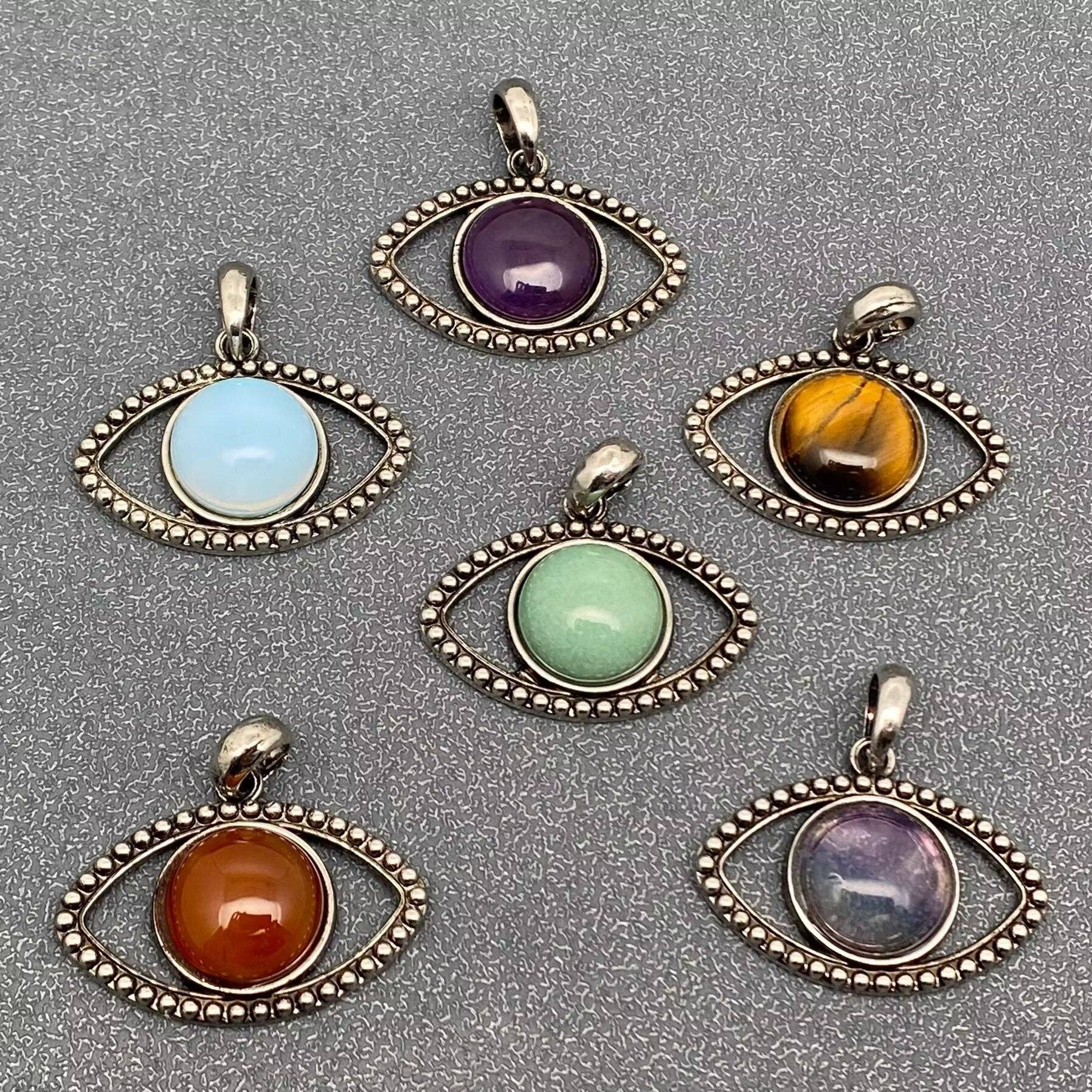 Mio Queena - Wholesale Individual Charm/Pendant - Vintage Natural Stone Evil Eye Charms (Single Pendant) - CS12