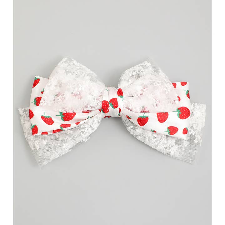 DOUBLE LACE BOW HAIR CLIP WITH STRAWBERRY PRINT for wholesale by Girly