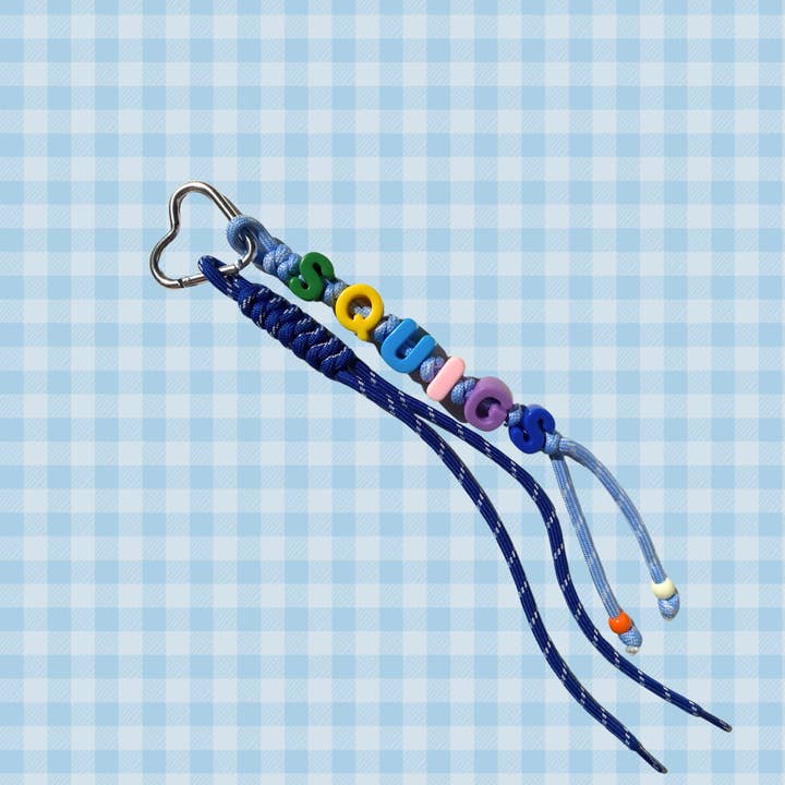 Colorful Bag Charm With Heart Carabiner and Blue Lanyard for wholesale by Squigs Beauty