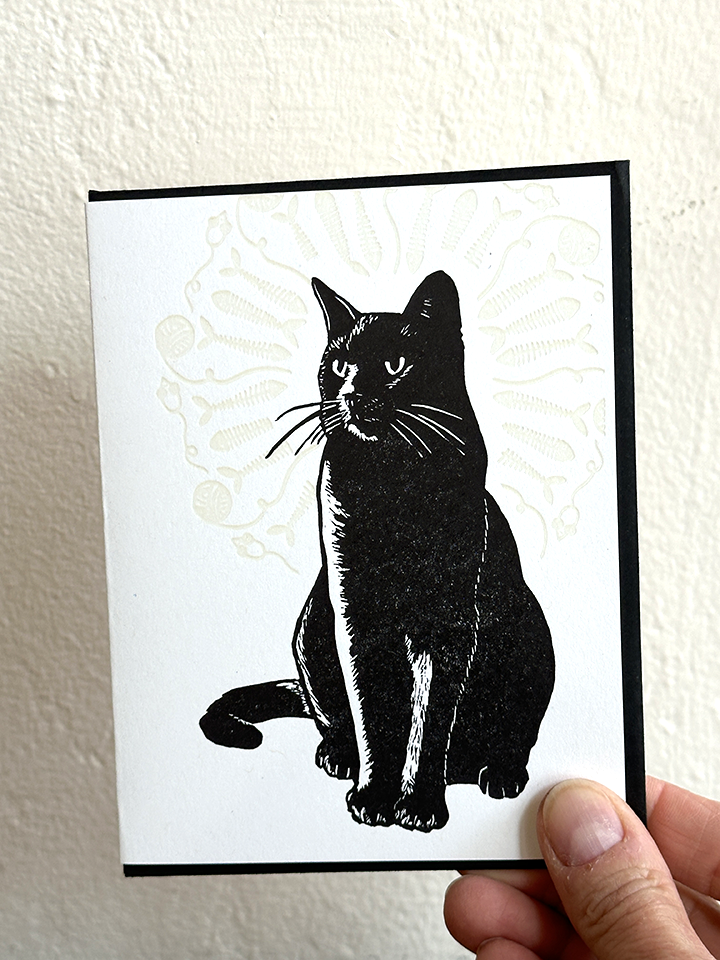 Lynn-oleum - Wholesale Everyday Greeting Card - Darker Things - Black Cat LETTERPRESS CARD1