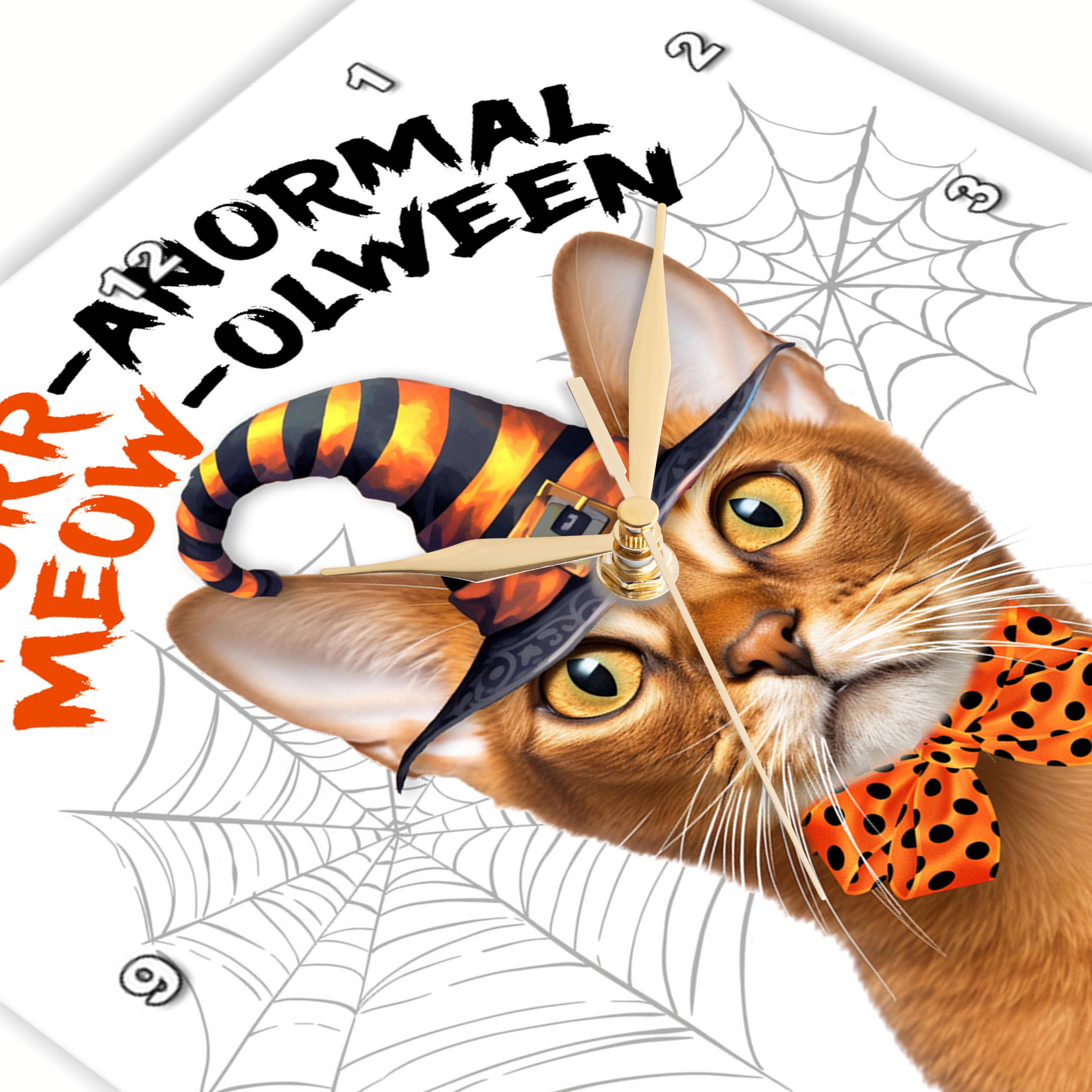 3dRose - Wholesale Wall Clock - 3dRose, Cute Abyssinian Cat in a Wizard Hat with Cobwebs for Halloween, Wall Clock2