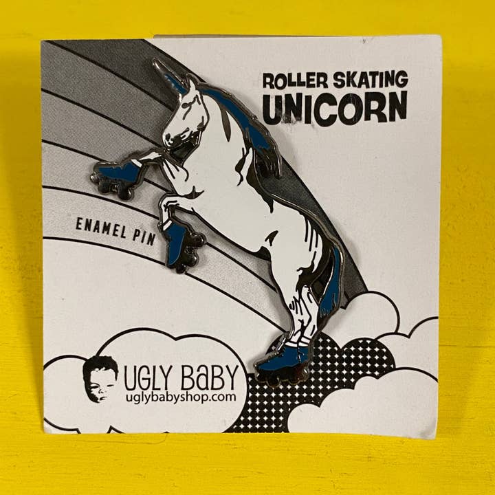 Enamel Pin: Roller Skating Unicorn - Aqua for wholesale by Ugly Baby