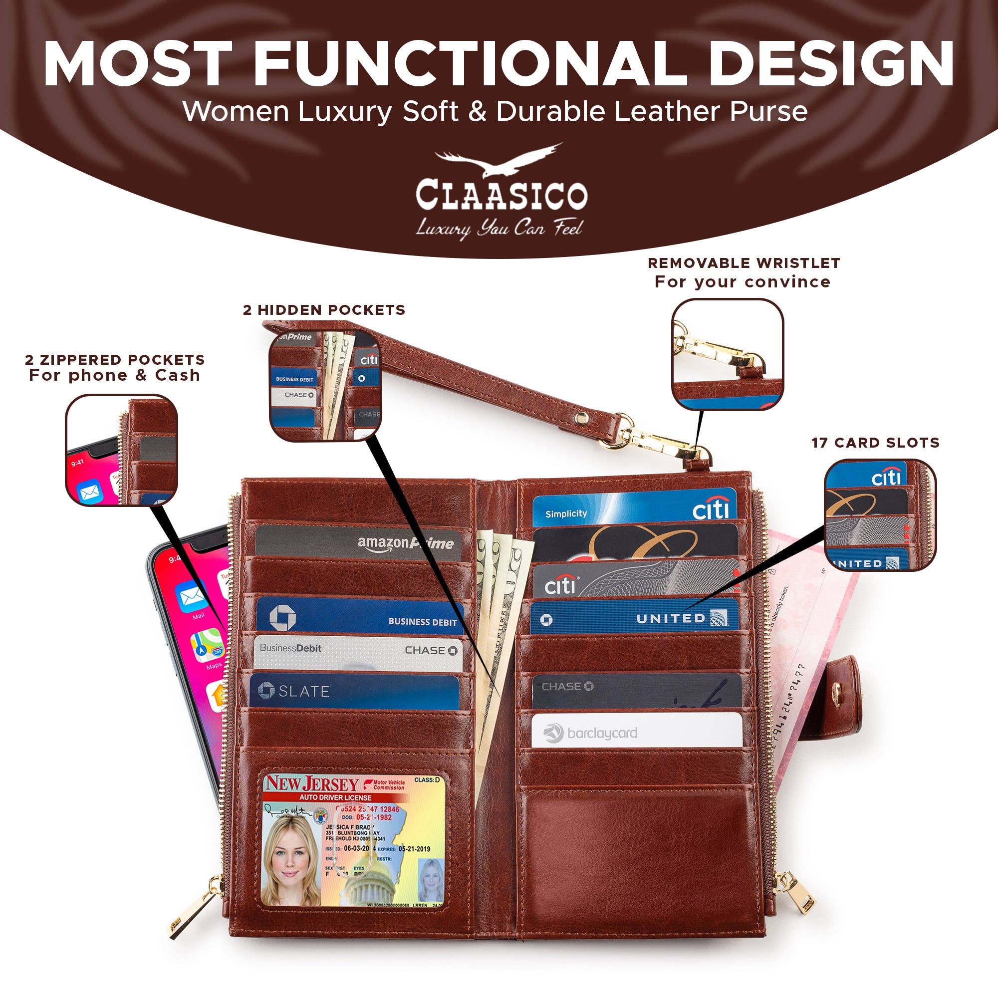 Claasico - Wholesale Phone Wallet - Women's - Women’s RFID wristlet wallet phone holder21