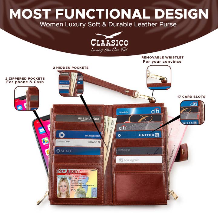 Claasico - Wholesale Phone Wallet - Women's - Women’s RFID wristlet wallet phone holder21