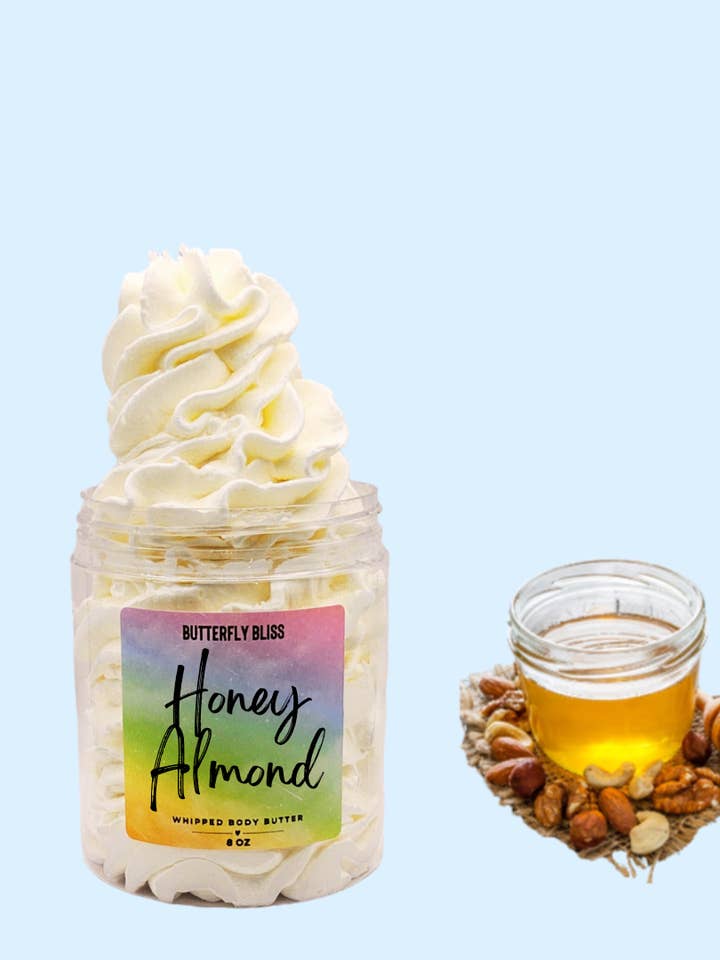 Honey Almond Schlagkörperbutter Lotion | Partygeschenk | Geschenk für Sie | Geschenk für Kollegen | Geschenk für die beste Freundin | Spa-Geschenk | Handcreme | Fußcreme für den Großhandel von Butterfly Bliss