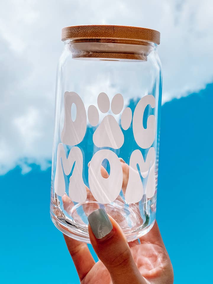 DOG MOM Glass Cup for wholesale by Penny & Co