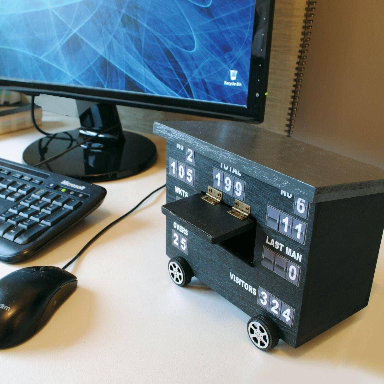 SPORTGIFTZ – wholesale Desk organiser – Cricket Scoreboard Desk Tidy | Authentically Designed | Store Phones & Stationery | Personalise Scores | Ideal for Cricket Enthusiasts | Gray, Wood7