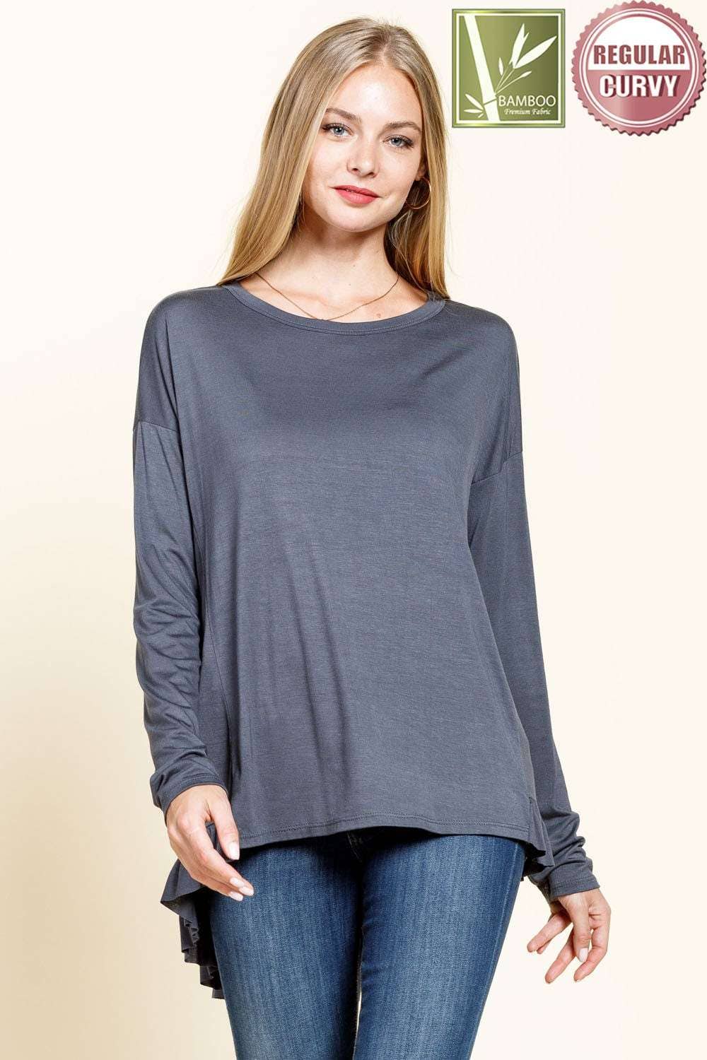 mittoshop - Wholesale Tunic - Women's - BAMBOO RUFFLED HEM HIGH & LOW TUNIC KNIT TOP0