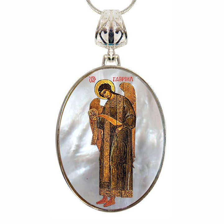 Aartsengel St. Gabriël Ketting Parelmoer Zilvergeplateerd voor wholesale door Designocracy