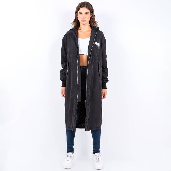 Veste trench bomber imprimée Savage à capuche - RJK9436 pour la vente par American Bazi