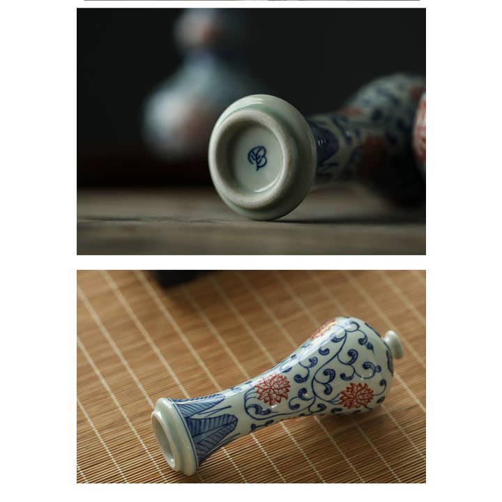 Gohobi (We cover U.S. import duties) - Wholesale Vase - Gohobi Hand-painted Blue and White Porcelain Vase (Red Flowers)30