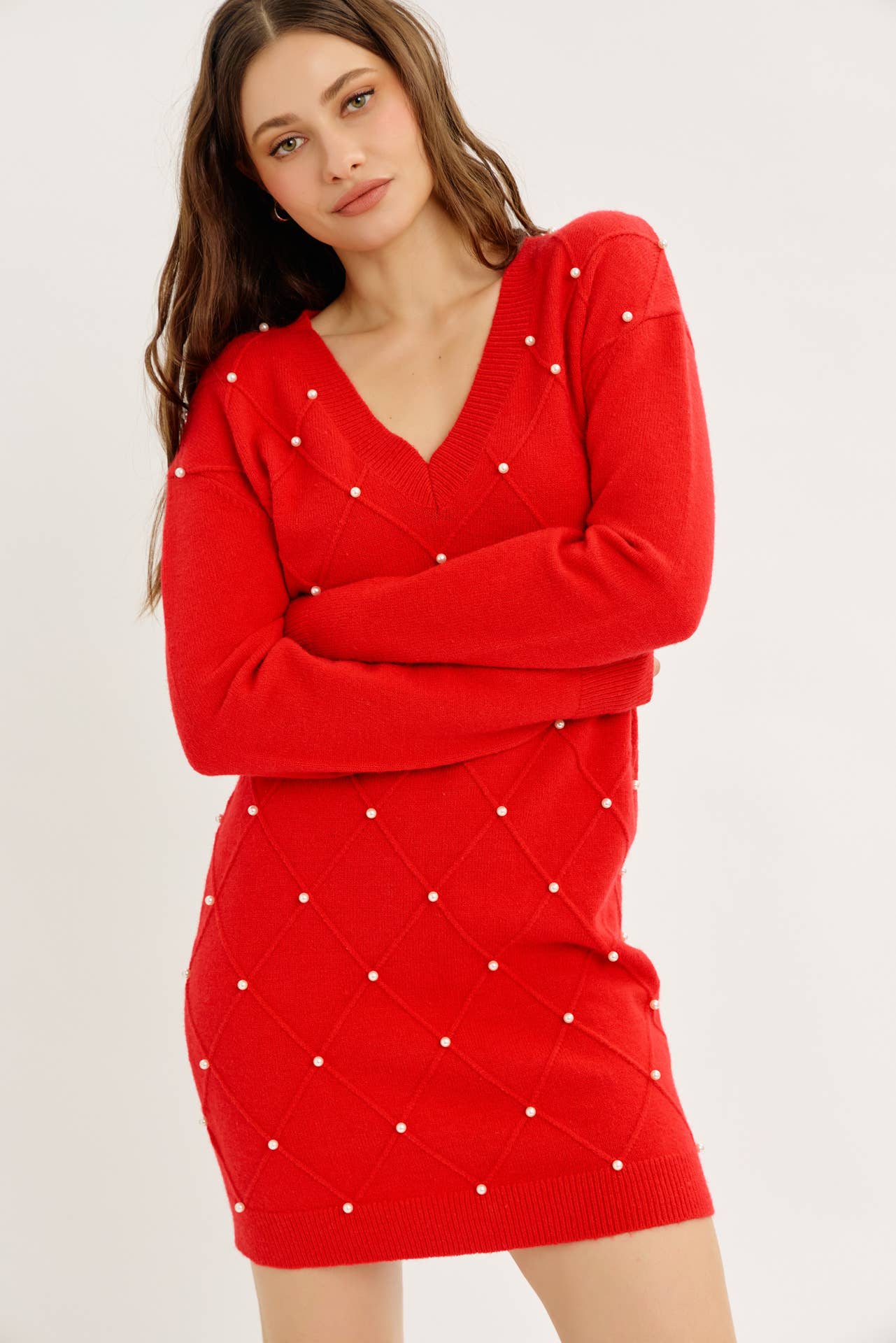 idem ditto - Wholesale Dress - Women's - GLAM MEETS COZY COMFORT PEARL SWEATER MINI DRESS16