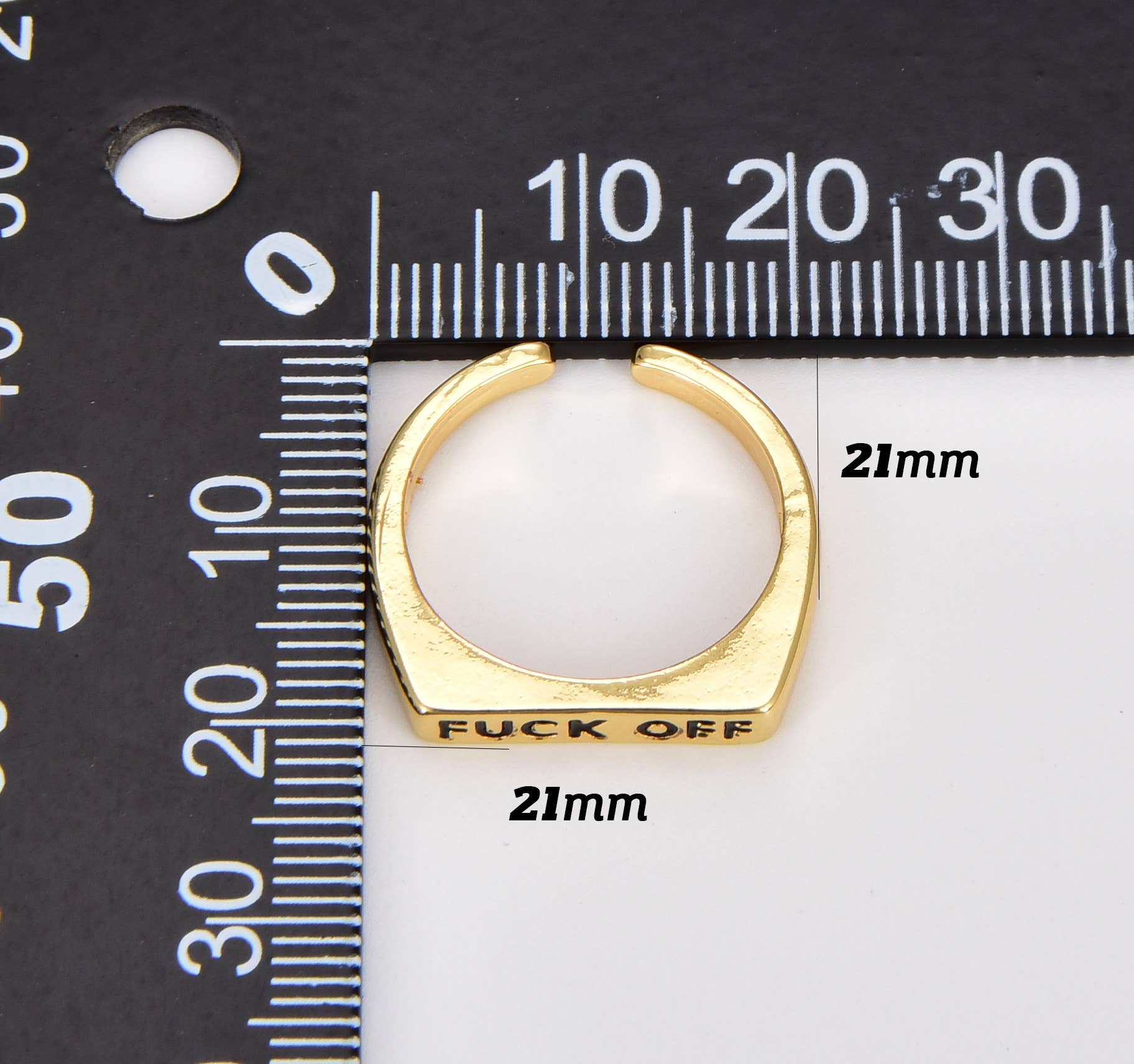 Beads Creation - Wholesale Signet Ring - Gold Fuck Off Signet Ring, Open Adjustable Ring, RG1562