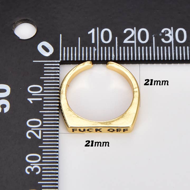 Beads Creation - Wholesale Signet Ring - Gold Fuck Off Signet Ring, Open Adjustable Ring, RG1562