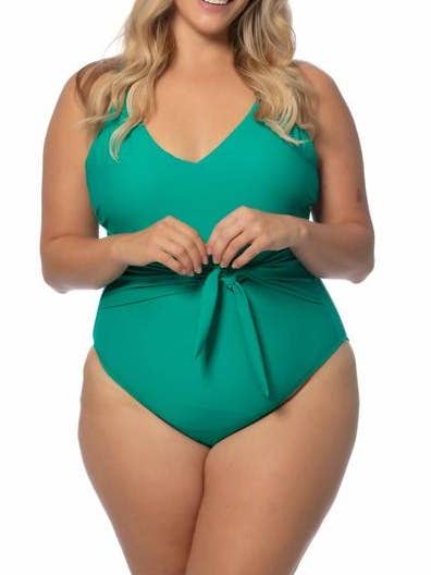 Plus Solid V Fornt One Piece Swimsuit for wholesale by Vanilla Monkey