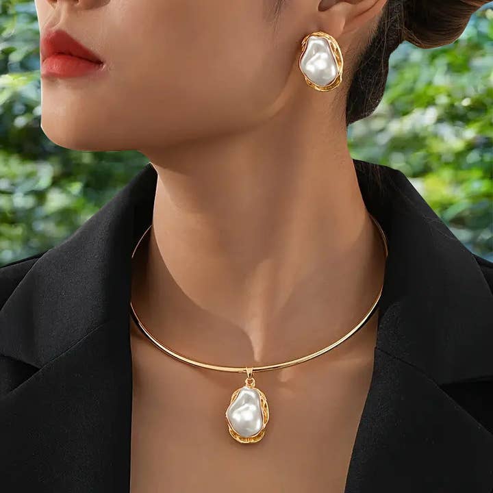 Your Beautiful Boutique - Vente Parures de bijoux - Ensemble Collier Boucles d'Oreilles Élégant en Imitation Perle3