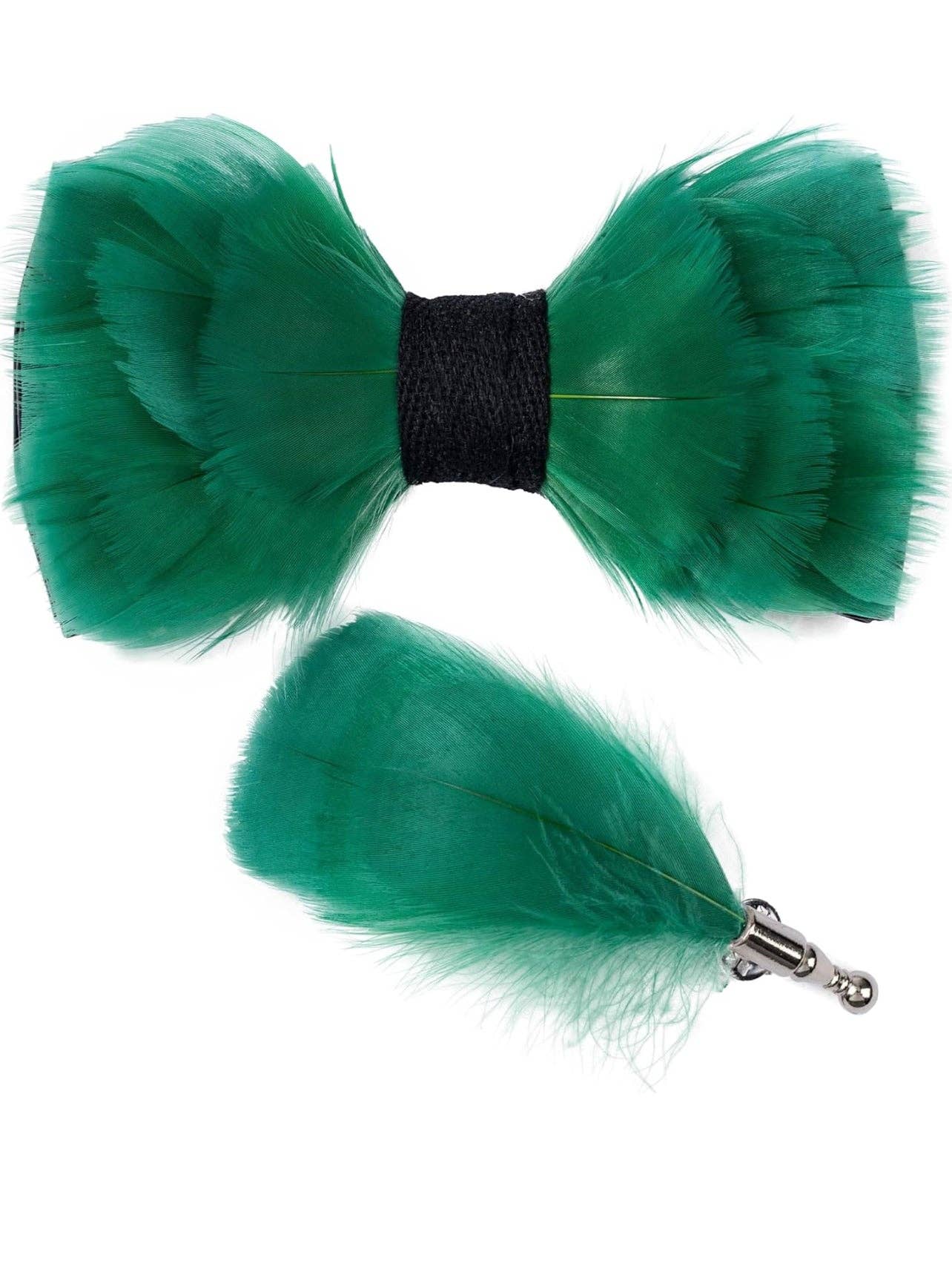 DMITRY Ties - Wholesale Bow Tie - Men's - Handmade Feather Green Patterned Pre-Tied Bow Tie0