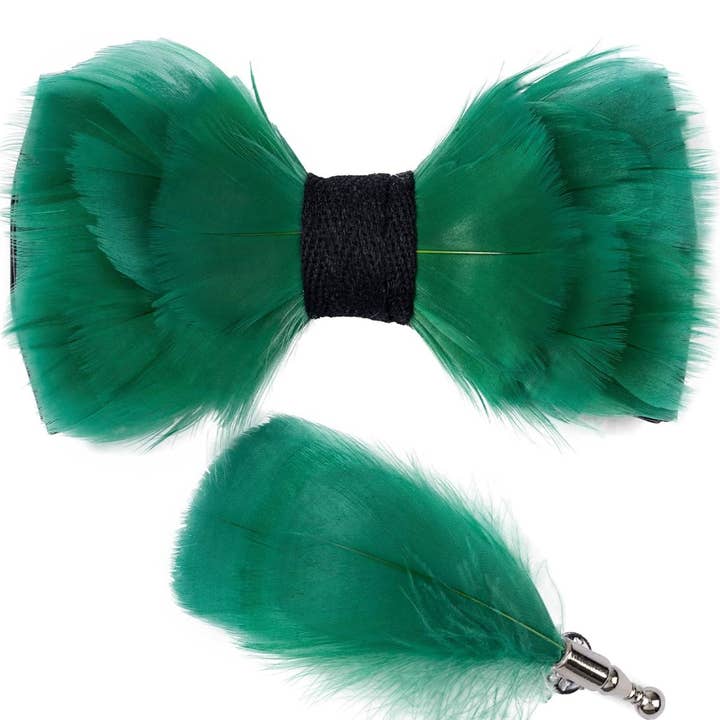 DMITRY Ties - Vente Nœud papillon – homme - Nœud papillon pré-noué à motif vert plume fait main0