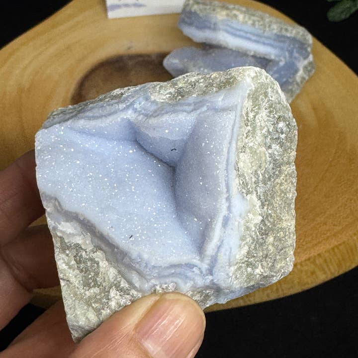 The 7 Directions - Wholesale Spiritual Stone/Crystal - 3 pc sparkly blue lace agate druzy specimen F938