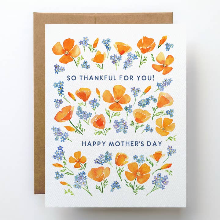 Tarjeta del Día de la Madre | Tarjeta de Amapolas Florales Agradecida por Mamá para venta al por mayor de Watercolor Wednesday