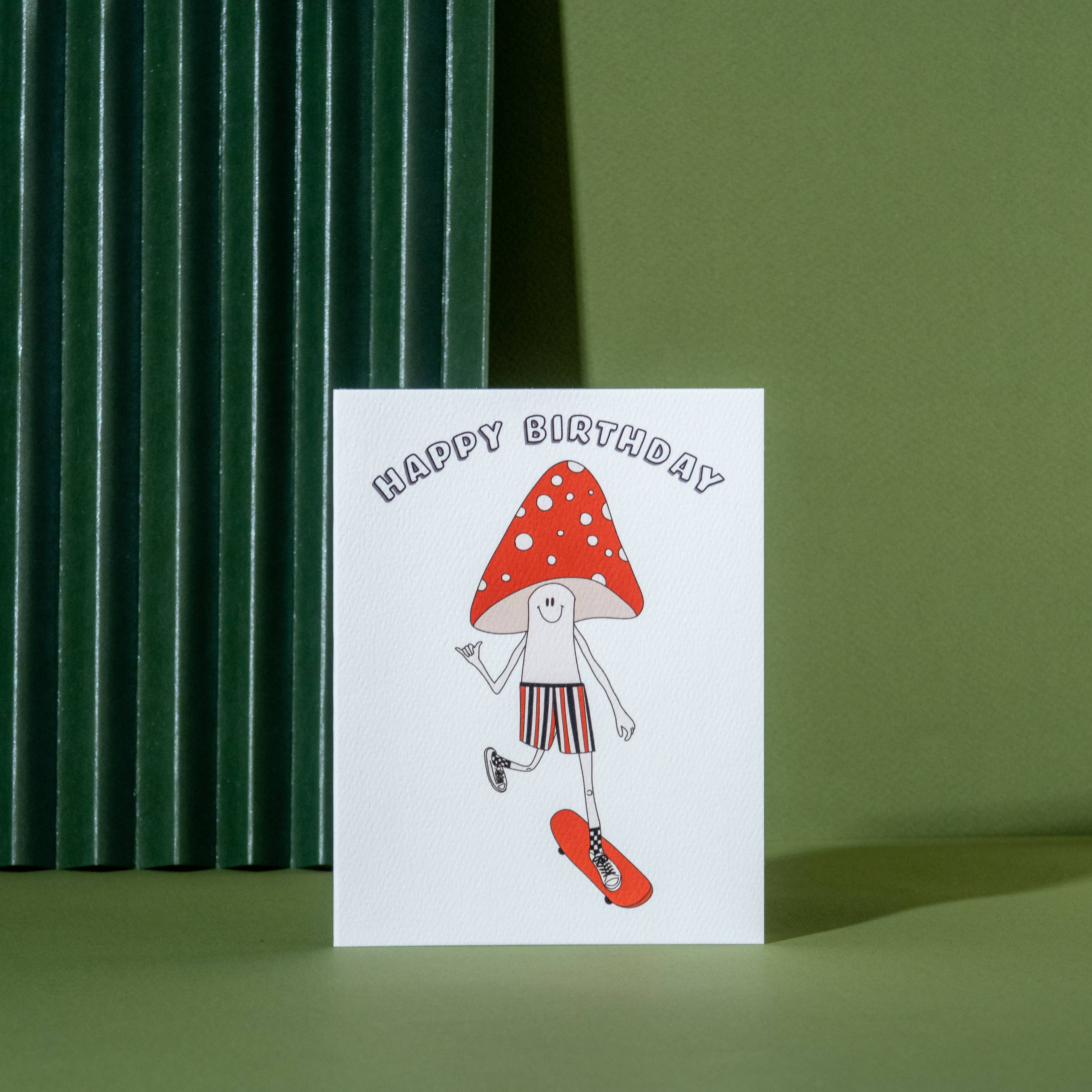Illustrating Amy - Wholesale Birthday Card - Mushroom Skating Birthday Card4