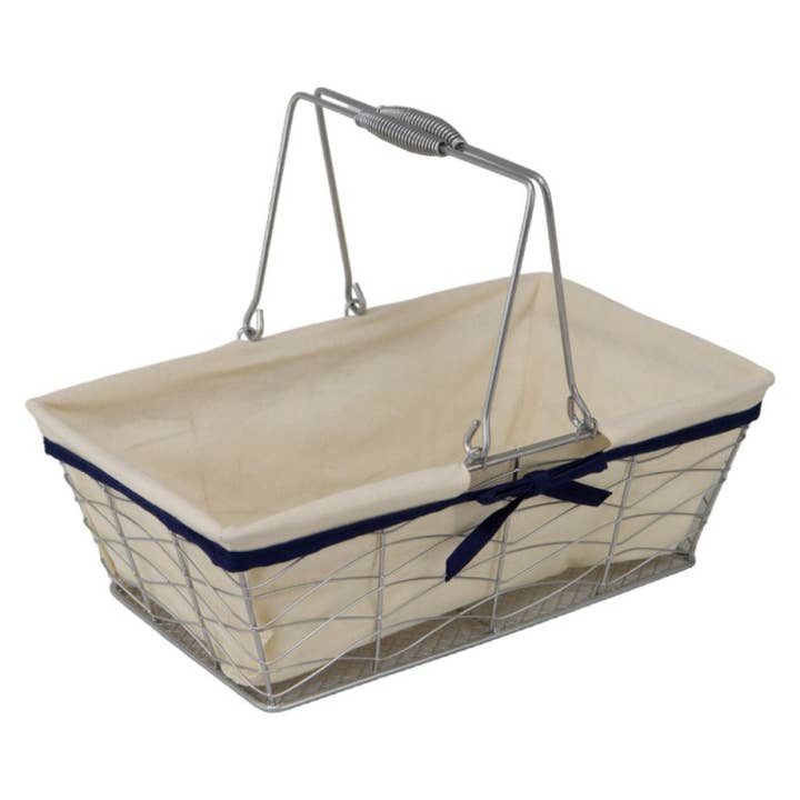 Silvermetallkorg med dubbelt ecru-tyg och mörkblå kant för wholesale av Deffrennes