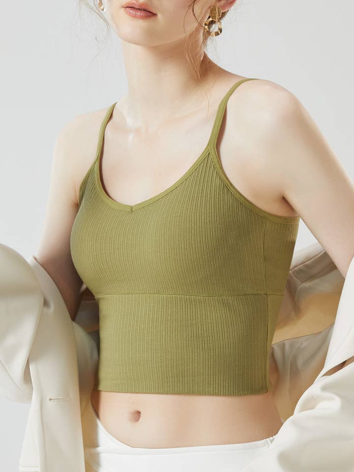 spoon neck built-in bra crop tank top for wholesale by Rosa Clothing