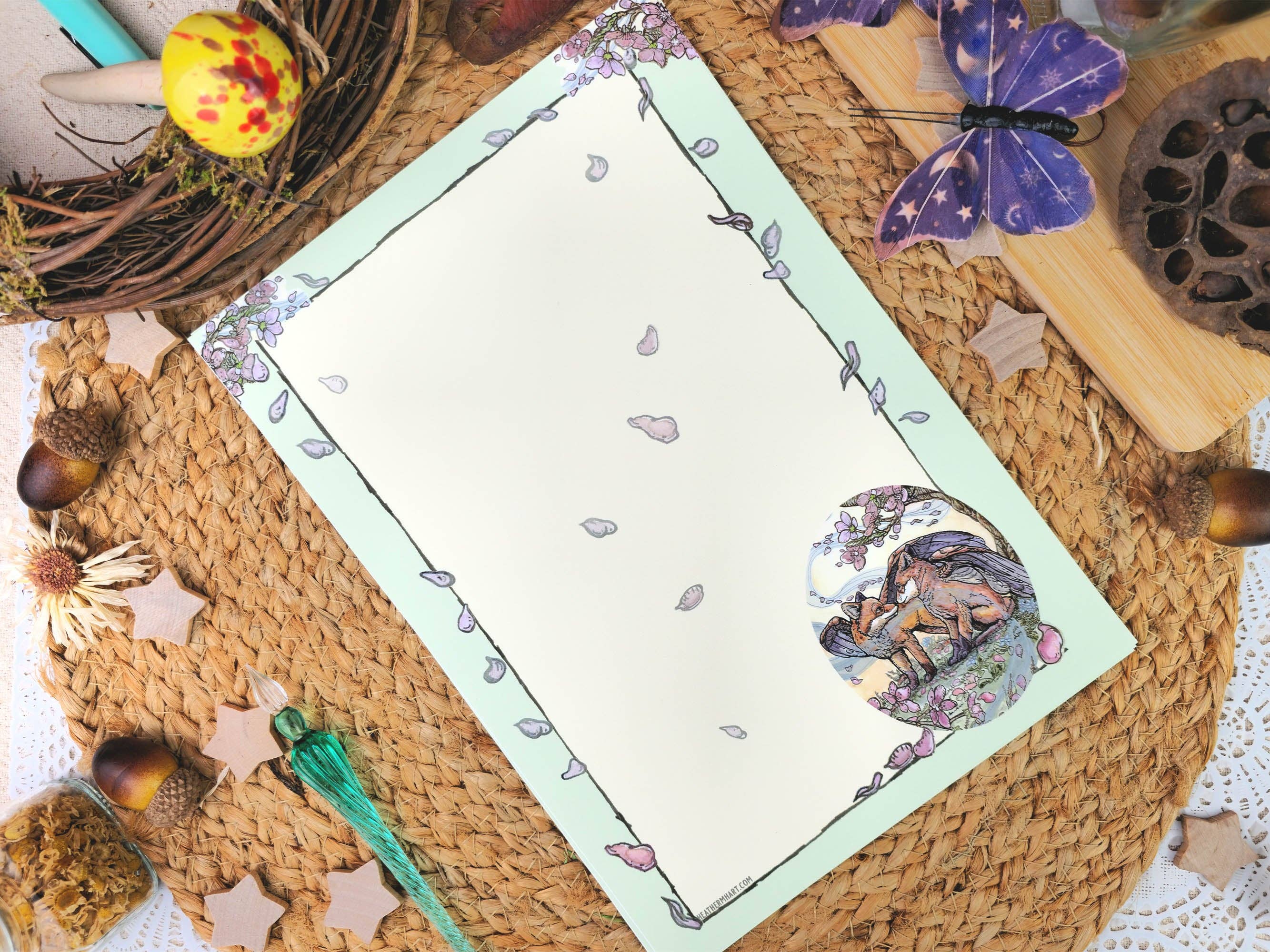 Wings of Fantasy – Großhandel Briefpapier-/Postkarten-Set – Fantasie Frühlingsfuchs Briefpapier-Set | Jugendstil-Schreibset | Vintage-Stil Briefpapier mit Wachssiegeln | Brieffreund-Briefpapier-Geschenk4