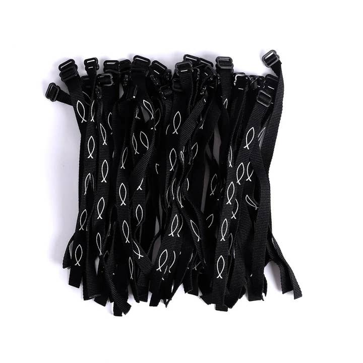 Swanson Christian Products - Wholesale Woven/Braided Bracelet - Bracelet Woven Fish Black Pk484