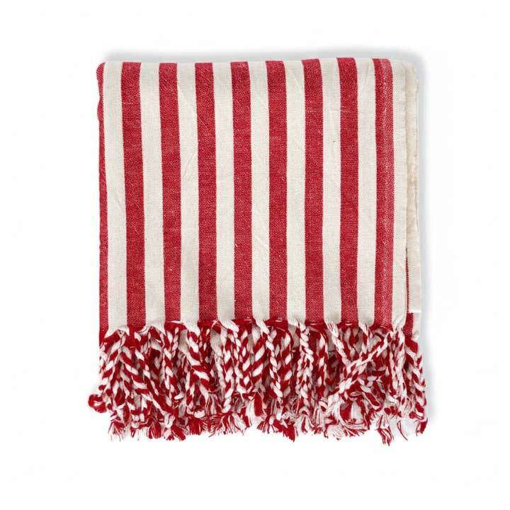 Striped Turkish Towel, Peshtemal Hammam Towel DATCA Red for wholesale by Buld&Co.