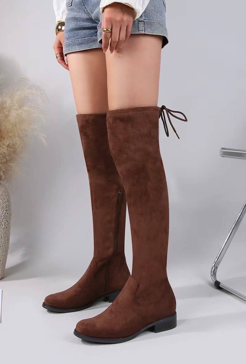BELLICY / Cink-me - Wholesale Boots - Women's - DM-Y50, Suedette knee-high boots with low block heel, side zip0