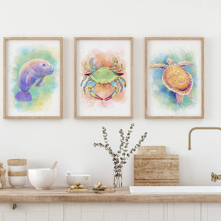 Dawn of Designs - Wholesale Art Print - Watercolor Manatee Art Print3