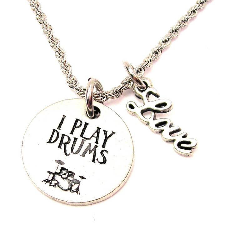 I Play Drums 20" Rope Necklace With Love Accent Musician for wholesale by Chubby Chico Charms