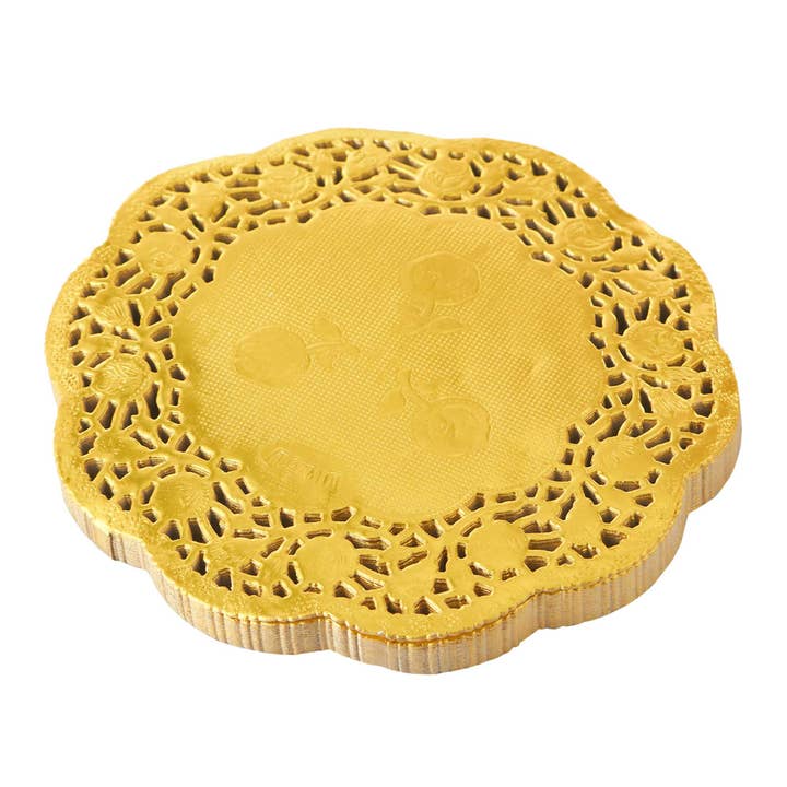 Round Lace Metallic Paper Doilies 4" - Set of 100 - Gold for wholesale on Faire