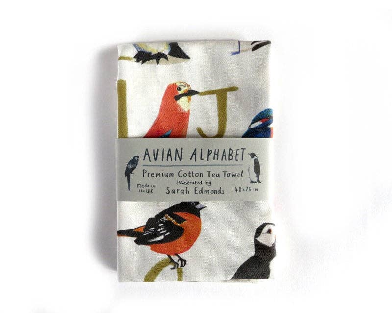 Sarah Edmonds Illustration - Wholesale Tea Towel - Avian Alphabet Bird Cotton Tea Towel4