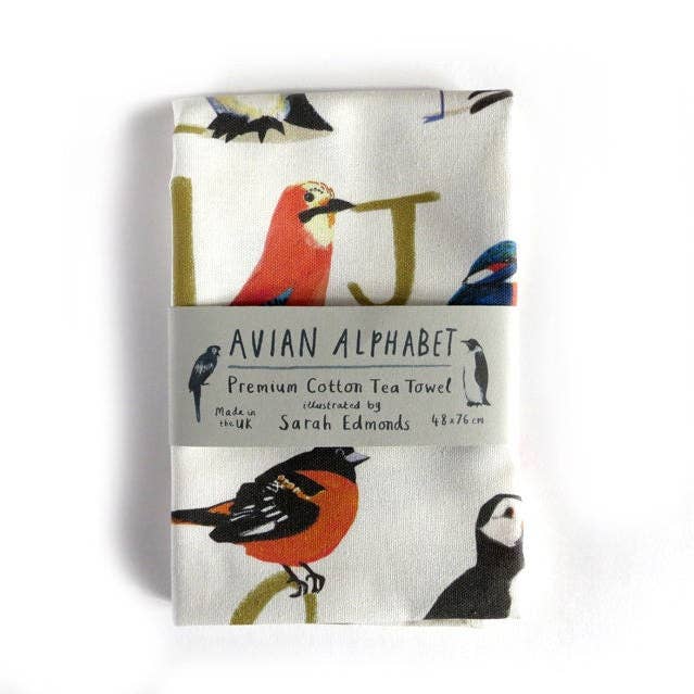 Sarah Edmonds Illustration - Wholesale Tea Towel - Avian Alphabet Bird Cotton Tea Towel4