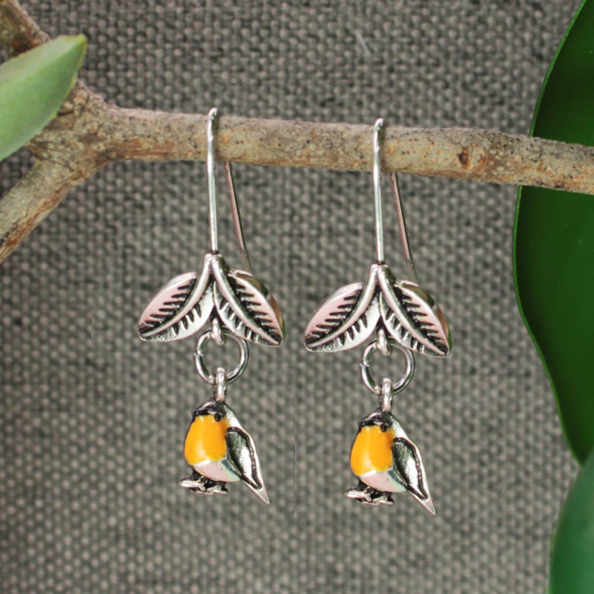 ZAD - Wholesale Dangle Earrings - Silver Bird Leaf Earrings0