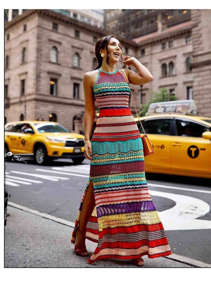 Bohoasis - Wholesale Jurk - Dames - Gestreepte handgemaakte gehaakte jurk - Gehaakte strandjurk - Handm4