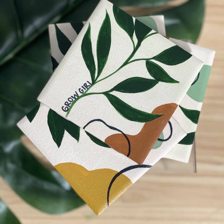 Grow Girl Ceramic Tile Coaster Set for wholesale by Olivia Georgette Studios LLC