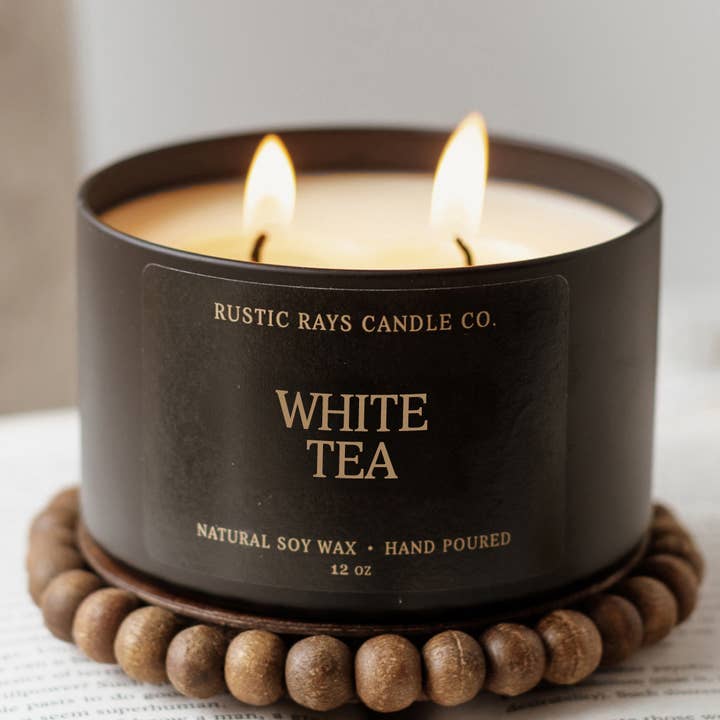 White Tea 12 oz Soy Candle - Spring Home Decor & Gifts for wholesale by Rustic Rays Candle Co.